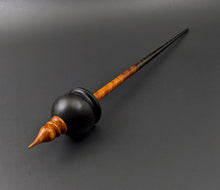 Load image into Gallery viewer, Cauldron spindle in African blackwood and hand dyed curly maple