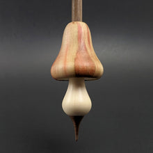 Load image into Gallery viewer, Mushroom support spindle in flame box elder, holly, and walnut
