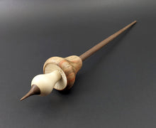 Load image into Gallery viewer, Mushroom support spindle in flame box elder, holly, and walnut