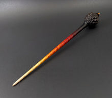 Load image into Gallery viewer, Dragon egg bead spindle in African blackwood and hand dyed curly maple