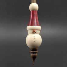 Load image into Gallery viewer, Snowman support spindle in holly, hand dyed curly maple, and walnut