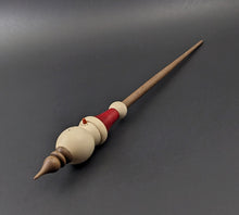 Load image into Gallery viewer, Snowman support spindle in holly, hand dyed curly maple, and walnut