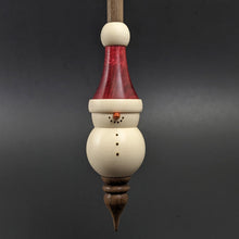 Load image into Gallery viewer, Snowman support spindle in holly, hand dyed curly maple, and walnut