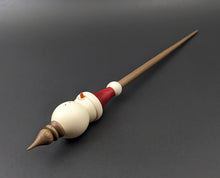 Load image into Gallery viewer, Snowman support spindle in holly, hand dyed curly maple, and walnut