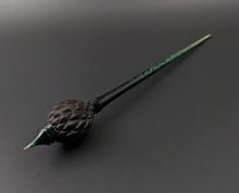 Load image into Gallery viewer, Dragon egg bead spindle in African blackwood and hand dyed curly maple