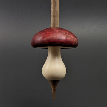 Mushroom support spindle in hand dyed maple burl, holly, and walnut