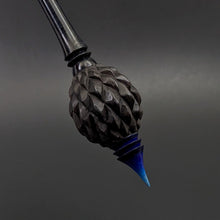 Load image into Gallery viewer, Dragon egg bead spindle in African blackwood and hand dyed curly maple
