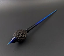 Load image into Gallery viewer, Dragon egg bead spindle in African blackwood and hand dyed curly maple