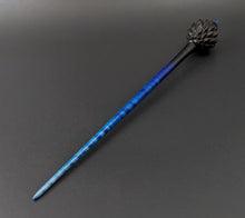 Load image into Gallery viewer, Dragon egg bead spindle in African blackwood and hand dyed curly maple