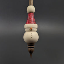 Load image into Gallery viewer, Snowman support spindle in holly, hand dyed curly maple, and walnut