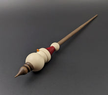 Load image into Gallery viewer, Snowman support spindle in holly, hand dyed curly maple, and walnut