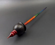 Load image into Gallery viewer, Cauldron spindle in African blackwood and hand dyed curly maple