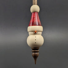 Load image into Gallery viewer, Snowman support spindle in holly, hand dyed curly maple, and walnut
