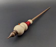 Load image into Gallery viewer, Snowman support spindle in holly, hand dyed curly maple, and walnut
