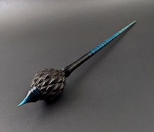 Load image into Gallery viewer, Dragon egg bead spindle in African blackwood and hand dyed curly maple