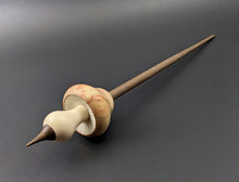 Load image into Gallery viewer, Mushroom support spindle in flame box elder, holly, and walnut