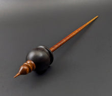 Load image into Gallery viewer, Cauldron spindle in African blackwood and hand dyed curly maple