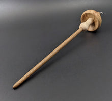 Load image into Gallery viewer, Mushroom drop spindle in maple burl, curly maple, and walnut