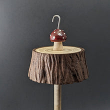 Load image into Gallery viewer, Toadstool stump drop spindle in walnut and curly maple