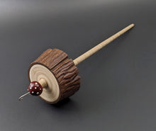 Load image into Gallery viewer, Toadstool stump drop spindle in walnut and curly maple
