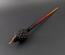 Load image into Gallery viewer, Dragon egg bead spindle in African blackwood and hand dyed curly maple