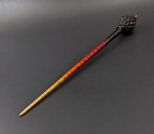 Load image into Gallery viewer, Dragon egg bead spindle in African blackwood and hand dyed curly maple