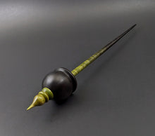 Load image into Gallery viewer, Cauldron spindle in African blackwood and hand dyed curly maple