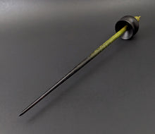 Load image into Gallery viewer, Cauldron spindle in African blackwood and hand dyed curly maple