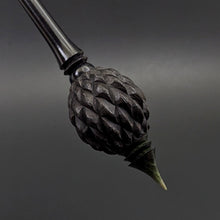 Load image into Gallery viewer, Dragon egg bead spindle in African blackwood and hand dyed curly maple