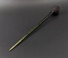 Load image into Gallery viewer, Dragon egg bead spindle in African blackwood and hand dyed curly maple