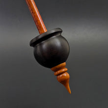 Load image into Gallery viewer, Cauldron spindle in African blackwood and hand dyed curly maple