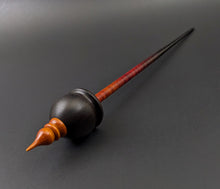 Load image into Gallery viewer, Cauldron spindle in African blackwood and hand dyed curly maple