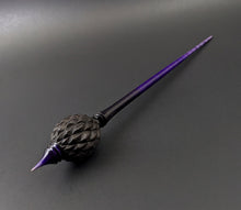 Load image into Gallery viewer, Dragon egg bead spindle in African blackwood and hand dyed curly maple