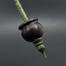 Load image into Gallery viewer, Cauldron spindle in African blackwood and hand dyed curly maple