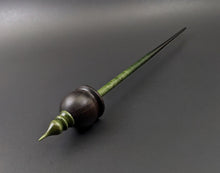 Load image into Gallery viewer, Cauldron spindle in African blackwood and hand dyed curly maple