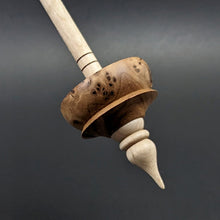 Load image into Gallery viewer, Tibetan style spindle in elm burl and curly maple