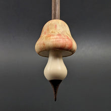 Load image into Gallery viewer, Mushroom support spindle in flame box elder, holly, and walnut