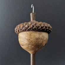 Load image into Gallery viewer, Acorn drop spindle in maple burl and walnut