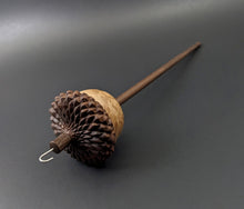 Load image into Gallery viewer, Acorn drop spindle in maple burl and walnut