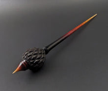 Load image into Gallery viewer, Dragon egg bead spindle in African blackwood and hand dyed curly maple (<font color="red"<b>RESERVED</b></font> for Sophia)