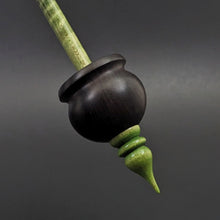 Load image into Gallery viewer, Cauldron spindle in African blackwood and hand dyed curly maple