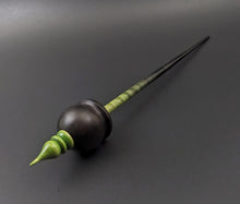 Load image into Gallery viewer, Cauldron spindle in African blackwood and hand dyed curly maple