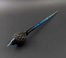 Load image into Gallery viewer, Dragon egg bead spindle in African blackwood and hand dyed curly maple