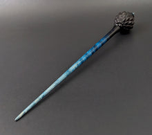 Load image into Gallery viewer, Dragon egg bead spindle in African blackwood and hand dyed curly maple