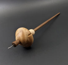 Load image into Gallery viewer, Mushroom drop spindle in maple burl, curly maple, and walnut