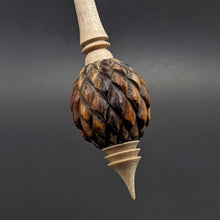 Load image into Gallery viewer, Dragon egg bead spindle in cocobolo and curly maple