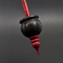 Load image into Gallery viewer, Cauldron spindle in African blackwood and hand dyed curly maple