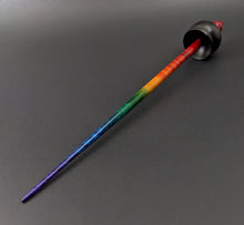 Load image into Gallery viewer, Cauldron spindle in African blackwood and hand dyed curly maple