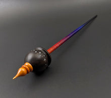 Load image into Gallery viewer, Cauldron spindle in African blackwood and hand dyed curly maple