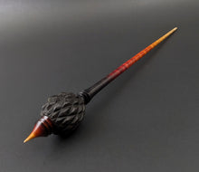 Load image into Gallery viewer, Dragon egg bead spindle in African blackwood and hand dyed curly maple